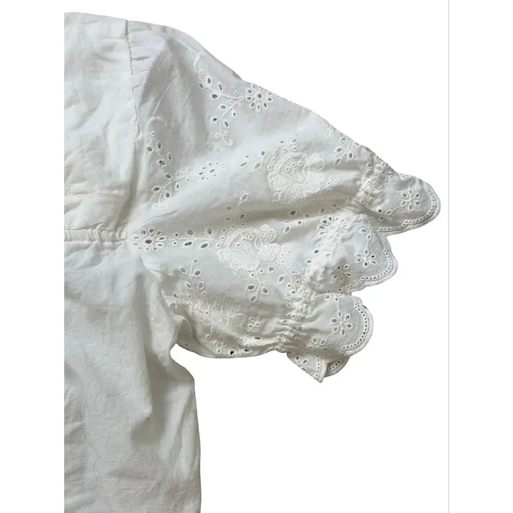 NWT Anthropologie White Eyelet Embroidered Blouse Sz XL Cottagecore Romantic